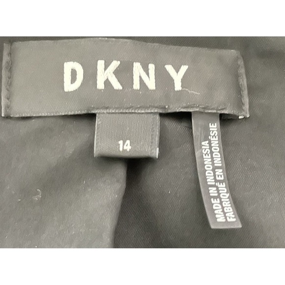 DKNY Faux Leather-paneled Pockets Black Crepe Blazer Jacket  Work Office Size 14 - Picture 4 of 5